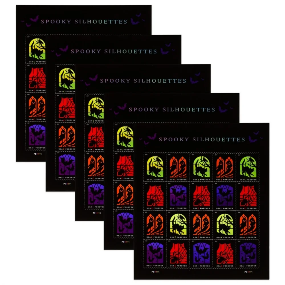 100 Spooky Silhouettes 2019 Forever Postage Stamps USPS Holo Foil Halloween - Picture 2 of 8
